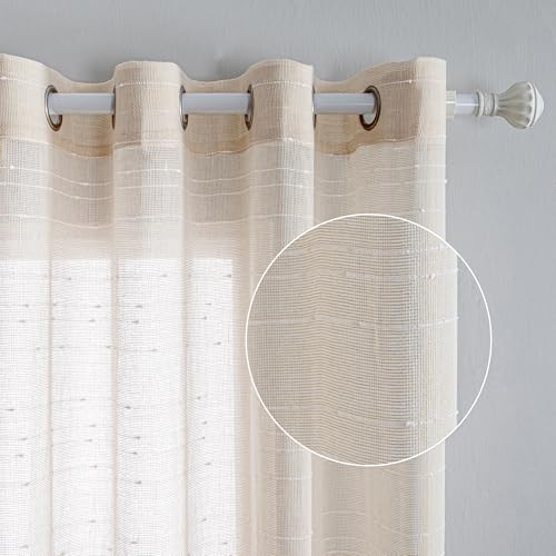 MYSKY HOME Gardine Vorhänge mit Ösen Gardinen Weiss Streifen Vorhang Wohnzimmer Schlafzimmer 2er Set Halbtransparent Voile Curtains for kinderzimmer, H 245 x B 140 cm, Beige. MYSKY HOME Gardine Vorhänge mit Ösen Gardinen Weiss Streifen Vorhang Wohnzimmer Schlafzimmer 2er Set Halbtransparent Voile Curtains for kinderzimmer, H 245 x B 140 cm, Beige. von MYSKY HOME