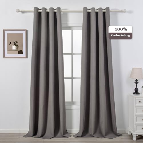 MYSKY HOME Gardinen Blickdichte Vorhänge Schlafzimmer Vorhang Ösen Kälteschutz Blackout Curtain Verdunkelung, H 245 x B 130 cm, Dunkelgrau, 2er Set von MYSKY HOME