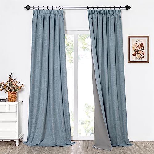 MYSKY HOME Gardinen Verdunklungsvorhänge mit Kräuselband Vorhang Blickdicht Wärmeisolierter 2er-Set VorhängeVerdunkelung Durchgängen Blackout Curtain für Schlafzimmer, 245 x 140cm, Graublau von MYSKY HOME