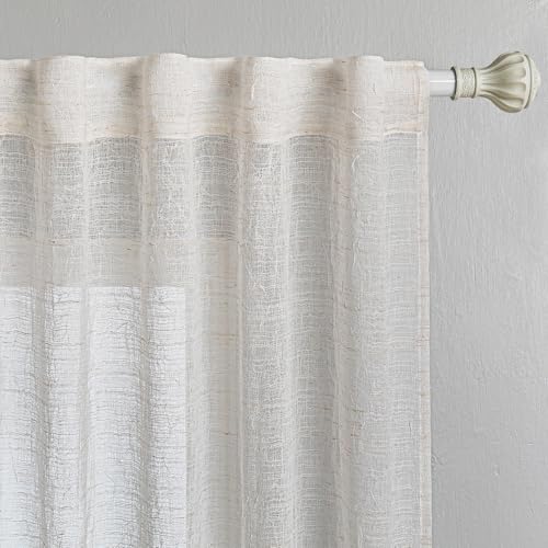 MYSKY HOME Gardinen Vorhänge Wohnzimmer Gardine Boho Vorhang Rückseitenlasche 2er Set Gardine Leinenoptik Halbtransparent Falten Curtains for kinderzimmer, H 225 x B 140 cm, Beige von MYSKY HOME
