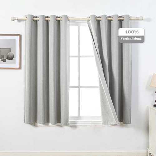 MYSKY HOME Gardinen Weiss Verdunkelungsvorhang mit Ösen Schlafzimmer Wärmeisolierter 2er-Set Gardine Kurz Verdunkelungsvorhänge Durchgängen Beschichtung Sonnenschutz, H160xB130cm, Grau-Weiß von MYSKY HOME