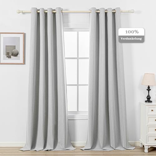 MYSKY HOME Gardinen Weiss Verdunkelungsvorhang mit Ösen Schlafzimmer Wärmeisolierter 2er-Set Gardine Verdunkelungsvorhänge Durchgängen Beschichtung Sonnenschutz, H245xB130cm, Grau-Weiß von MYSKY HOME