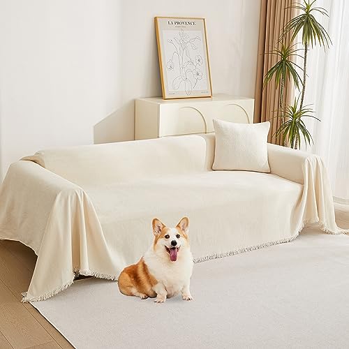 MYSKY HOME Kratzschutz für Sofa, Sofabezug 1/2/3/4 Sitzer, Sofa Überzug Sofaschutz Katze, Sofaüberwurf Couchschutz für Haustiere Haare Kinder Hund Katze Kratzer, sofaüberwürfe 230 * 300cm, Beige von MYSKY HOME