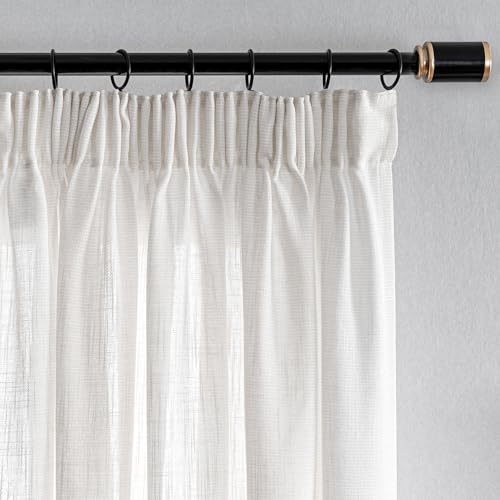 MYSKY HOME Vorhänge Perlweiß Natur Hellbeige Wohnzimmer Schienensystem Leinen Gardinen mit Kräuselband gardinenschals 2er Set Vorhang Halbtransparent, H 215 x B 140 cm von MYSKY HOME