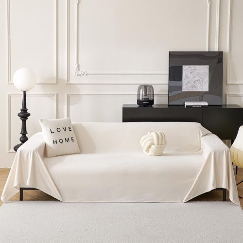 MYSKY HOME Sofabezug 1/2/3/4 Sitzer, Sofa Überzug Kratzschutz, Sofaüberwurf Waschbar, Vielseitige Sofaschoner, Sofa Überwurfdecke für Haustiere Haare Kinder Hund Katze Kratzer 180 x 260cm, Weiß von MYSKY HOME