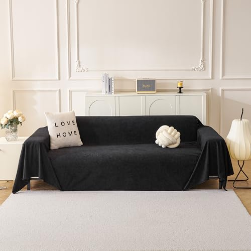 MYSKY HOME Sofabezug 1/2/3/4 Sitzer, Sofa Überzug Kratzschutz, Sofaüberwurf Waschbar, Vielseitige Sofaschoner, Sofa Überwurfdecke für Haustiere Haare Kinder Hund Katze Kratzer 230 x 340cm, Schwarz von MYSKY HOME
