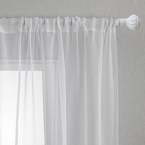 MYSKY HOME Transparente Vorhänge halbdurchsichtiger Sichtschutzvorhang Fensterdekorationen 2er Sets Weiß Voile Gardinen mit Stangentasche, Weiss, H 175 x B 140 cm. von MYSKY HOME