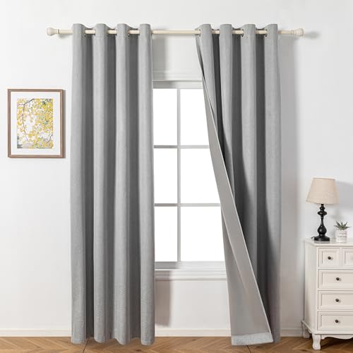 MYSKY HOME Verdunkelungsvorhang Vorhänge Wohnzimmer mit Ösen H 245 x B 140 cm Gardine Leinenoptik Blickdichte Gardinen Wärmeisolierend Kälteschutz,Hellgrau. von MYSKY HOME