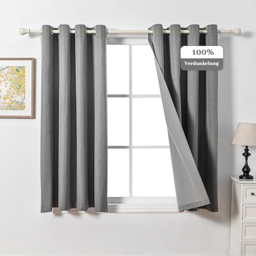 MYSKY HOME Vorhänge Blickdicht Thermovorhang Gardinen Kurz Schlafzimmer Hitzeschutz Gardine mit Ösen für Wohnzimmer Verdunklungsvorhänge,2er Set H 160 x B 140 cm,Dunkelgrau. von MYSKY HOME