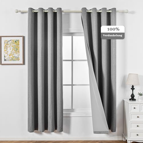 MYSKY HOME Vorhänge Blickdicht Thermovorhang Gardinen Schlafzimmer Hitzeschutz Gardine mit Ösen für Wohnzimmer Verdunklungsvorhänge,2er Set H 200 x B 140 cm,Dunkelgrau. von MYSKY HOME