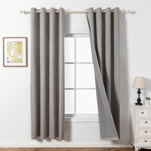 MYSKY HOME Gardine Leinenoptik Blickdichte Vorhänge mit Ösen Wohnzimmer Verdunkelungsvorhang Thermo Gardinen Hitzeschutz Wärmeisolierend,Leinen,2er Set H 213 x B 132 cm. von MYSKY HOME