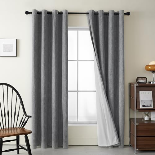 MYSKY HOME Vorhang 100% Blickdicht Gardinen mit Ösen Verdunklungsvorhänge Leinen-Mischung Thermovorhang Kälteschutz Hitzeschutz vorhänge für Wohnzimmer 2er Set H 225 x B 140 cm, Dunkelgrau von MYSKY HOME