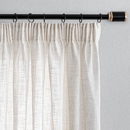 MYSKY HOME Vorhänge Kurz Leinenoptik Gardine Wohnzimmer Gardinen mit Kräuselband Halbtransparent Vorhang 2er Set H 145 x B 140 cm Natürlicher Stil Gardine Halbtransparent Linen Curtains, Leinenfarbe von MYSKY HOME