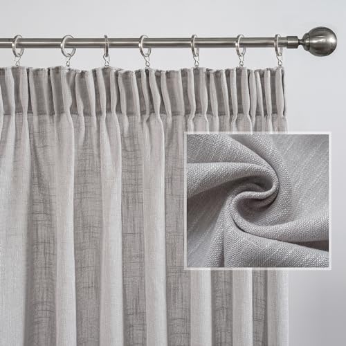 MYSKY HOME Vorhänge Leinenoptik Gardine Wohnzimmer Gardine mit Kräuselband Halbtransparent Vorhang 2er Set H 245 x B 140 cm Natürlicher Stil Gardine Halbtransparent Linen Curtains, Hellgrau von MYSKY HOME