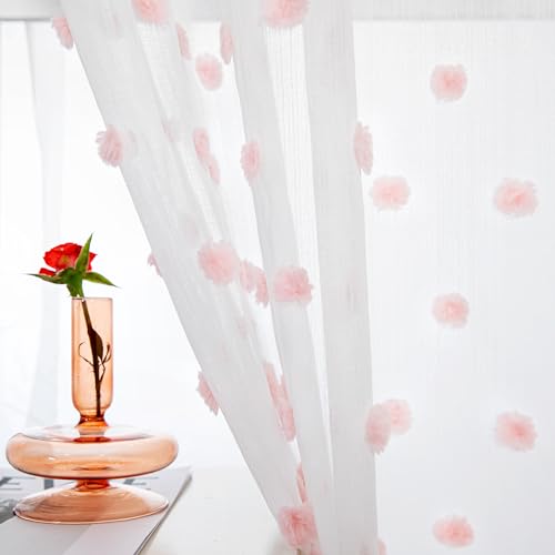 MYSKY HOME Vorhänge mit Ösen Gardinen Kurz Wohnzimmer Vorhang Transparent Dekoration für Wohnzimmer Kinderzimmer Schöne Gardine 2er Set Modern Schlafzimmer Ösenvorhang, H 160 x B 140 cm, Rosa von MYSKY HOME