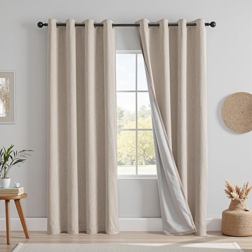 MYSKY HOME Vorhang 100% Blickdicht Gardinen mit Ösen Verdunklungsvorhänge Leinen-Mischung Thermovorhang Hitzeschutz vorhänge für Wohnzimmer Schlafzimmer 2er Set H 225 x B 140 cm, Hellbraun von MYSKY HOME