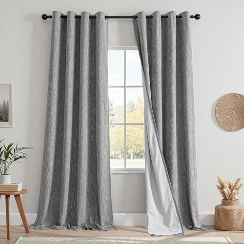 MYSKY HOME Vorhang 100% Blickdicht Gardinen mit Ösen Verdunklungsvorhänge Leinen-Mischung Thermovorhang Kälteschutz Hitzeschutz vorhänge für Schlafzimmer 2er Set H 245 x B 140 cm, Dunkelgrau von MYSKY HOME