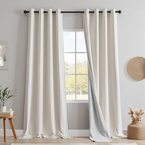 MYSKY HOME Vorhang 100% Blickdicht Gardinen mit Ösen Verdunklungsvorhänge Leinen-Mischung Thermovorhang Kälteschutz Hitzeschutz vorhänge für Schlafzimmer 2er Set H 245 x B 140 cm, Hellbeige von MYSKY HOME