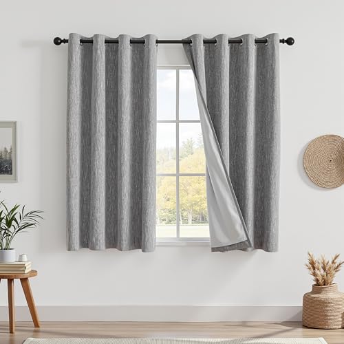 MYSKY HOME Vorhang 100% Blickdicht Gardinen mit Ösen Verdunklungsvorhänge Leinen-Mischung Thermovorhang Kälteschutz Hitzeschutz vorhänge für Wohnzimmer 2er Set H 160 x B 140 cm, Dunkelgrau von MYSKY HOME