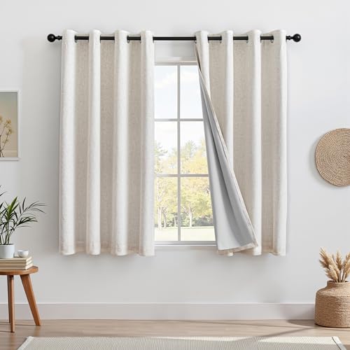 MYSKY HOME Vorhang 100% Blickdicht Gardinen mit Ösen Verdunklungsvorhänge Leinen-Mischung Thermovorhang Kälteschutz Hitzeschutz vorhänge für Wohnzimmer Schlafzimmer 2er Set H 160 x B 140 cm, Leinen von MYSKY HOME
