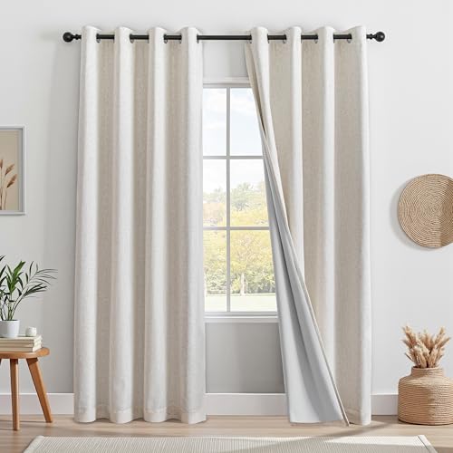 MYSKY HOME Vorhang 100% Blickdicht Gardinen mit Ösen Verdunklungsvorhänge Leinen-Mischung Thermovorhang Kälteschutz Hitzeschutz vorhänge für Wohnzimmer Schlafzimmer 2er Set H 225 x B 140 cm, Leinen von MYSKY HOME