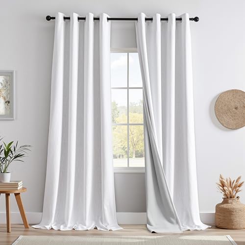 MYSKY HOME Vorhang 100% Blickdicht Gardinen mit Ösen Verdunklungsvorhänge Leinen-Mischung Thermovorhang Kälteschutz Hitzeschutz vorhänge für Wohnzimmer Schlafzimmer 2er Set H 260 x B 140 cm, Weiß von MYSKY HOME