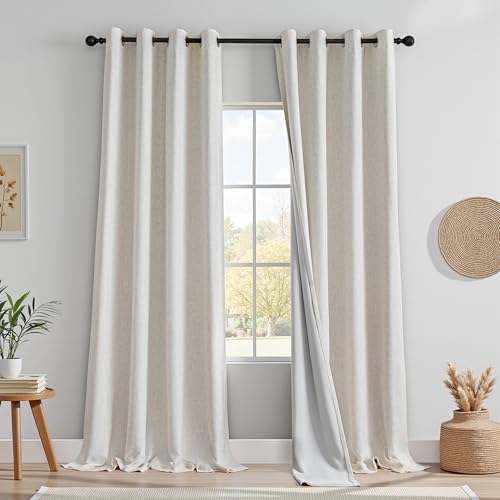 MYSKY HOME Vorhang 100% Blickdicht Gardinen mit Ösen Verdunklungsvorhänge Leinen-Mischung Thermovorhang Kälteschutz Hitzeschutz vorhänge für Wohnzimmer Schlafzimmer 2er Set H 260 x B 140 cm, Leinen von MYSKY HOME