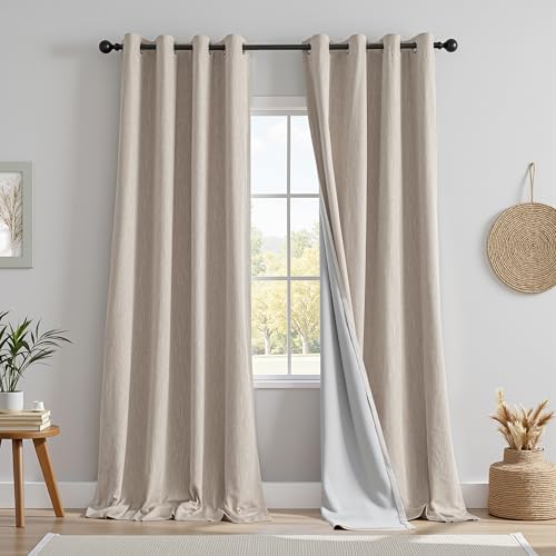 MYSKY HOME Vorhang 100% Blickdicht Gardinen mit Ösen Verdunklungsvorhänge Leinen-Mischung Thermovorhang Kälteschutz vorhänge für Wohnzimmer Schlafzimmer 2er Set H 245 x B 140 cm, Hellbraun von MYSKY HOME
