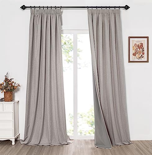 MYSKY HOME Vorhang Blickdicht Thermovorhang Hitzeschutz Lange Gardienen 2-Set H 260 x B 140 cm Schlafzimmer Gardinen mit Kräuselband für Schienensystem Verdunklungsvorhänge, Leinen von MYSKY HOME