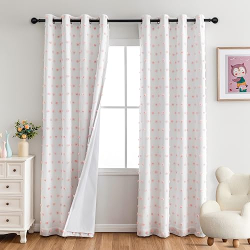 MYSKY HOME Vorhang Kinderzimmer Verdunklungsvorhänge 2er Set Ösen Gardinen Thermovorhang Kälteschutz Doppellagige Gardine Blickdicht für Mädchen, H 225 x B 140 cm, Rosa von MYSKY HOME