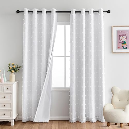 MYSKY HOME Vorhang Kinderzimmer Verdunklungsvorhänge 2er Set Ösen Gardinen Thermovorhang Kälteschutz Doppellagige Gardine Blickdicht für Mädchen, H 225 x B 140 cm, Weiß von MYSKY HOME