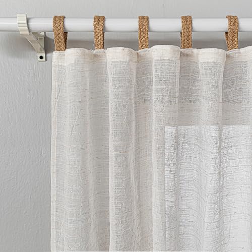 MYSKY HOME Vorhang Leinenoptik Gardinen mit Schlaufen Gardine Boho Wohnzimmer Modern Vorhänge Boho Natürlicher Stil 2er Set H 260 x B 140 cm Geeignet für Kinderzimmer und Schlafzimmer, Beige von MYSKY HOME