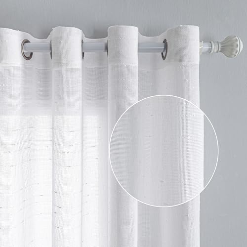 MYSKY HOME Vorhang Weiß Gardinen mit Ösen Voile Vorhänge Kinderzimmer Gardine Wohnzimmer 2er Set Modern Weiss Streifen Ösenschal Transparent Dekoschal für Schlafzimmer H 260 x B 140, Weiß. von MYSKY HOME