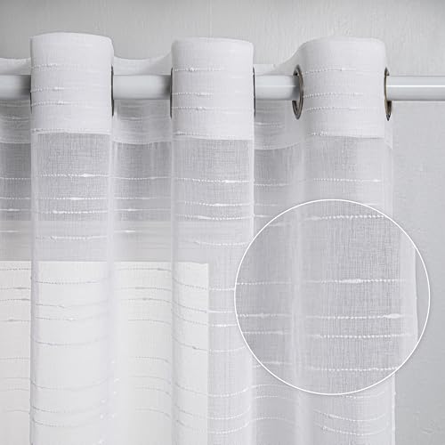 MYSKY HOME Vorhang Weiß Gardinen mit Ösen Voile Vorhänge Kinderzimmer Gardine Wohnzimmer 2er Set Modern Weiss Streifen Ösenschal Transparent Dekoschal für Schlafzimmer H 260 x B 140, Weiss. von MYSKY HOME