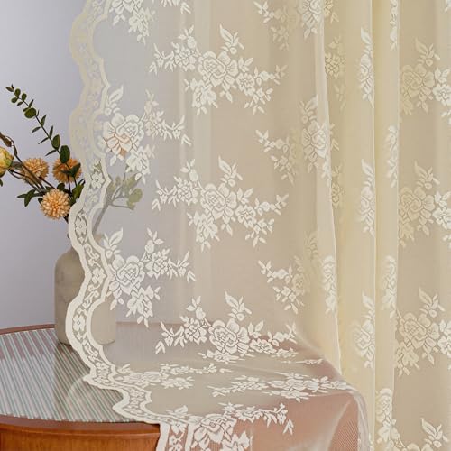 MYSKY HOME Vorhang aus Spitze Blumen Bestickte Spitzengardinen, Vorhänge mit Kräuselband Transparent Gardinen 2er Set, Modern Dekoschal für Wohnzimmer Schlafzimmer, Hellgelb, H 260 x B 140 cm. MYSKY HOME Vorhang aus Spitze Blumen Bestickte Spitzengardinen, Vorhänge mit Kräuselband Transparent Gardinen 2er Set, Modern Dekoschal für Wohnzimmer Schlafzimmer, Hellgelb, H 260 x B 140 cm. von MYSKY HOME