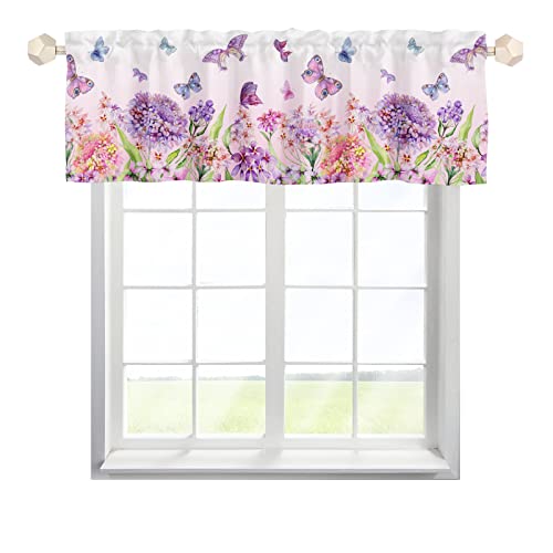 Bistrogardine Scheibengardinen Kurze Fenster Bunte Hortensien Blumen Schmetterling Behandlung Vorhänge Schiebevorhänge Küche Vorhang Fenstervorhang für Café Wohnzimmer Multicolor 137x45cm,2 Stück von MYSLC