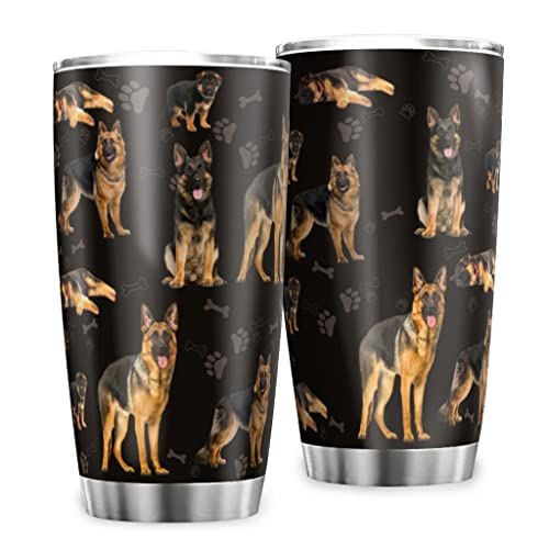 Kaffeebecher Reisebecher Deutscher Schäferhund schwarz Thermo Becher Rostfreier Stahl Doppelwandige Isolierter Tassen Becher mit Deckel Trinkbecher Isolier-Trinkbecher white 600ml von MYSLC