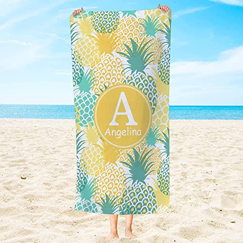 Kinder Erwachsene Benutzerdefinierte Ananas Strandtücher Personalisiertes Strandtuch mit Namen, Ananas Zeichnung Früchte Badetuch Personalisiert Wasserabsorbierend Handtücher Yoga Matte von MYSLC