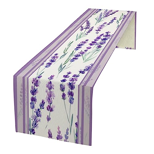 Leinen Tischläufer Lavendel Lila Blumen Tischdecken mit Muster Tischtuch für Hochzeit Geburtstagsfeier Dekoration Multicolor 33×91cm von MYSLC