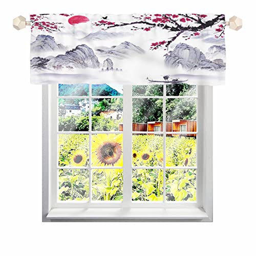 MYSLC Bistrogardine Scheibengardinen Küche Fenster Japanische Kirschblüten Naturlandschaft Behandlung Vorhänge Schiebevorhang Kurz Vorhang Küchenvorhang für Café Wohnzimmer Multicolor 137x45cm von MYSLC