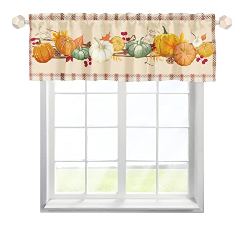 MYSLC Bistrogardine Scheibengardinen Kurze Fenster Herbst Kürbisse Kiefernzapfen Plaids Thanksgiving Behandlung Vorhänge Schiebevorhang Küche Vorhang Behandlungsvorhänge für Küche 137x45cm von MYSLC