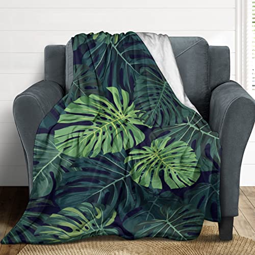 MYSLC Damen Herren Wohndecke Tagesdecke Decke Kuscheldecke Tropische Pflanze Dunkelgrüne Monstera Blätter Bedrucken Flanell Schlafdecke Super Flauschige Reise Wohndecke Multicolor 140x180cm von MYSLC