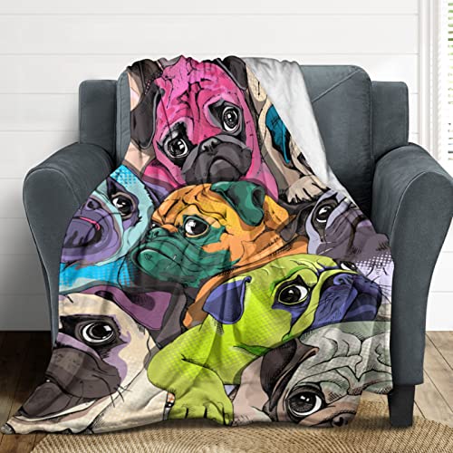 MYSLC Erwachsene Kinder Decke Kuscheldecke Wohndecke Tagesdecke Tiere Bunter Hund Mops Design Flanell TV-Decke Flauschige Wohnzimmer Kuscheldecke Multicolor 150x200cm von MYSLC