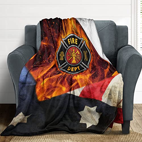 MYSLC Erwachsene Kinder Wohndecke Tagesdecke Decke Kuscheldecke Feuerwehrmann Feuerwehr Amerikanischen Flagge Print Flanell Schlaf Decke Flauschige Camping Kuscheldecke Multicolor 110x140cm von MYSLC