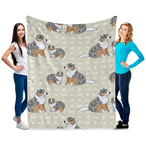 MYSLC Jungen Mädchen Decke Kuscheldecke Wohndecke Tagesdecke Süßer Cartoon Welpe Australian Shepherd 3D Print Flanell Schlafdecke Super Warme Sofa Kapuzendecke Multicolor 150x200cm von MYSLC