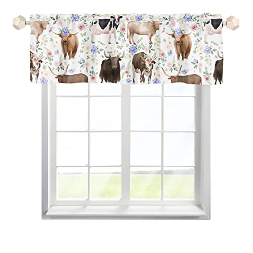 MYSLC Nutztiere Blumen Kuh Scheibengardinen Bistrogardine Kurze Fenster Bauernhaus Fensterbehandlung Vorhänge Schiebevorhänge Kurze Vorhänge Fenstervolant Volant für Fenster 137x45cm,1 Stück von MYSLC