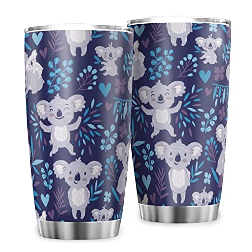 MYSLC Reisebecher Kaffeebecher Koala Pflanze Thermobecher Edelstahl Rostfrei Vakuumisoliert Tassen Becher mit spritzwassergeschütztem Deckel Reiseflasche Isolierbecher White 600ml von MYSLC