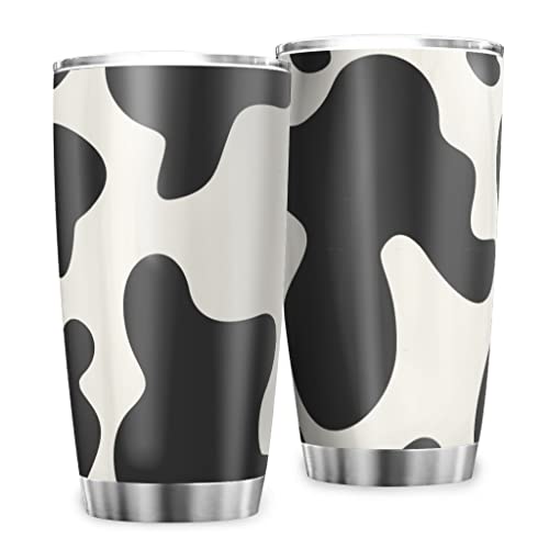 MYSLC Reisebecher Kaffeebecher Weiße Schwarze Tiere Textur Kuh Thermo Becher Edelstahl Vakuumisolierte Tasse Becher mit Deckel Trinkbecher Isolierbecher Multicolor 600ml von MYSLC