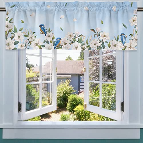 MYSLC Scheibengardinen Bistrogardine Küche Fenster Blütenblätter Weiße Blumen Vögel Behandlung Vorhänge Schiebevorhänge kurzer Vorhang Fenstervorhang Volant für Badezimmer 137x45cm,2 Stück von MYSLC