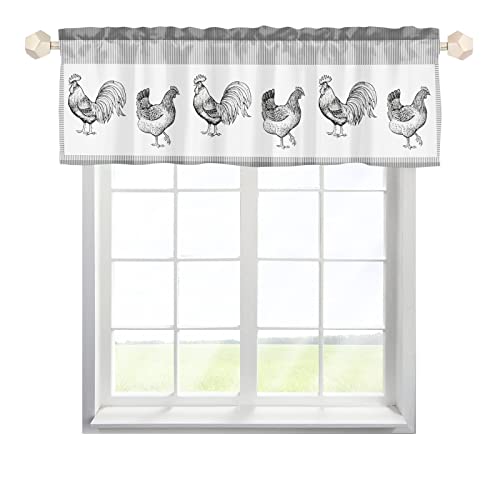 MYSLC Scheibengardinen Bistrogardine Küche Fenster Huhn Hahn Henne Farm Tiere Grau Fensterbehandlung Vorhänge Schiebevorhang kurzer Vorhang Behandlungsvorhänge für Küche Schlafzimmer 137x45cm,1 Stück von MYSLC